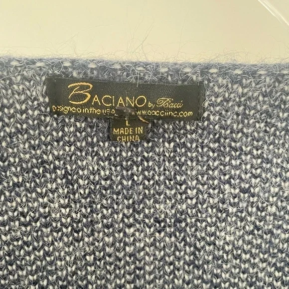 Italian Long Cardigan Sweater NAVY & WHITE STRIPE size L NWOT - Picture 2 of 5